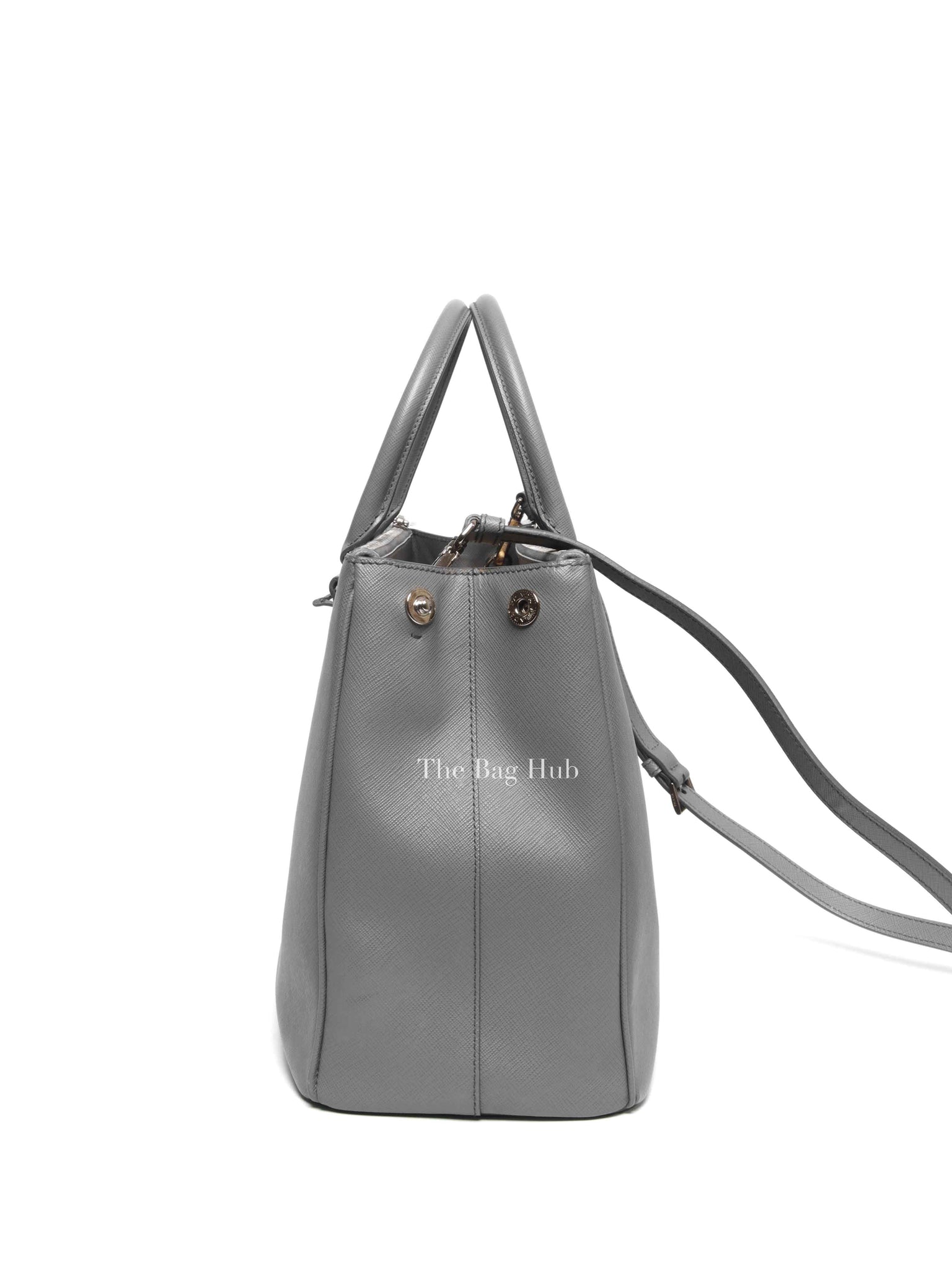Prada Gray Saffiano Lux Leather Double Zip Medium Tote Bag