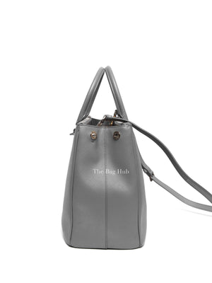 Prada Gray Saffiano Lux Leather Double Zip Medium Tote Bag