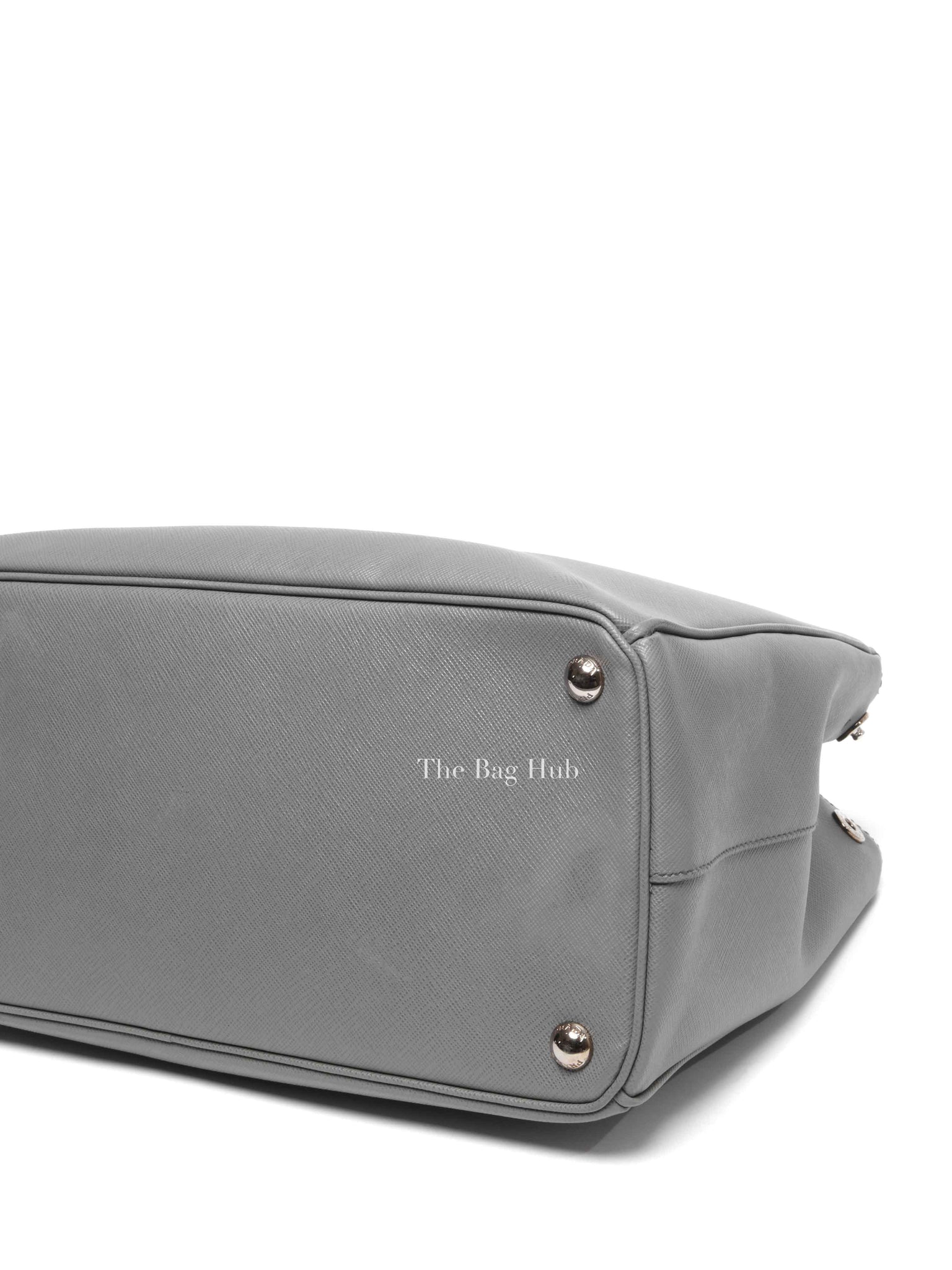 Prada Gray Saffiano Lux Leather Double Zip Medium Tote Bag