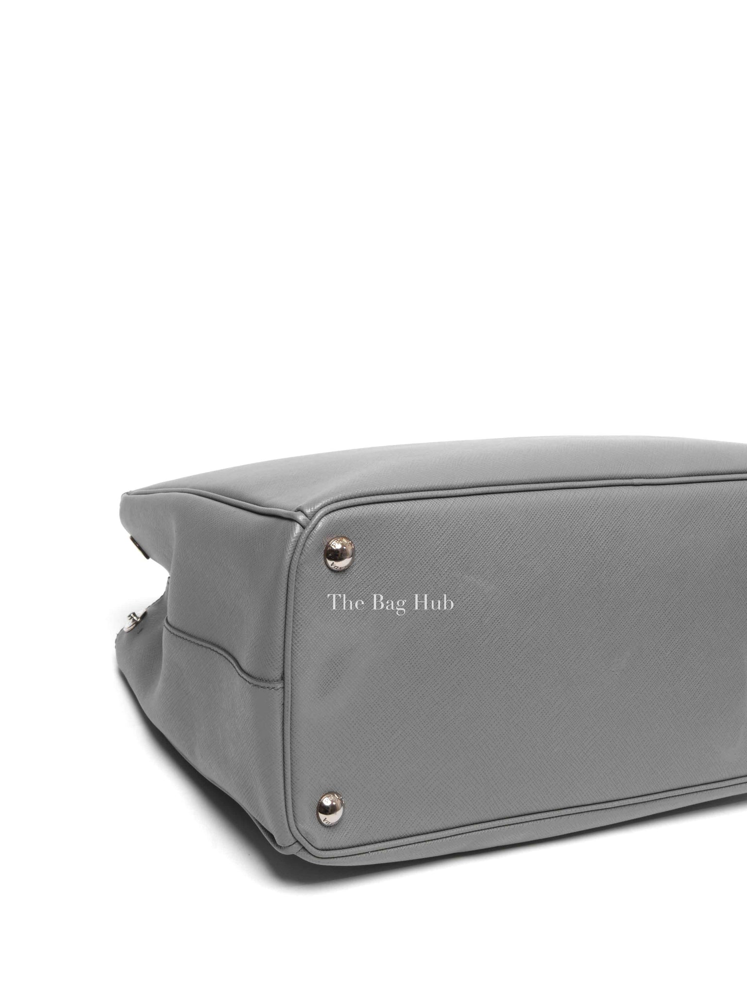 Prada Gray Saffiano Lux Leather Double Zip Medium Tote Bag