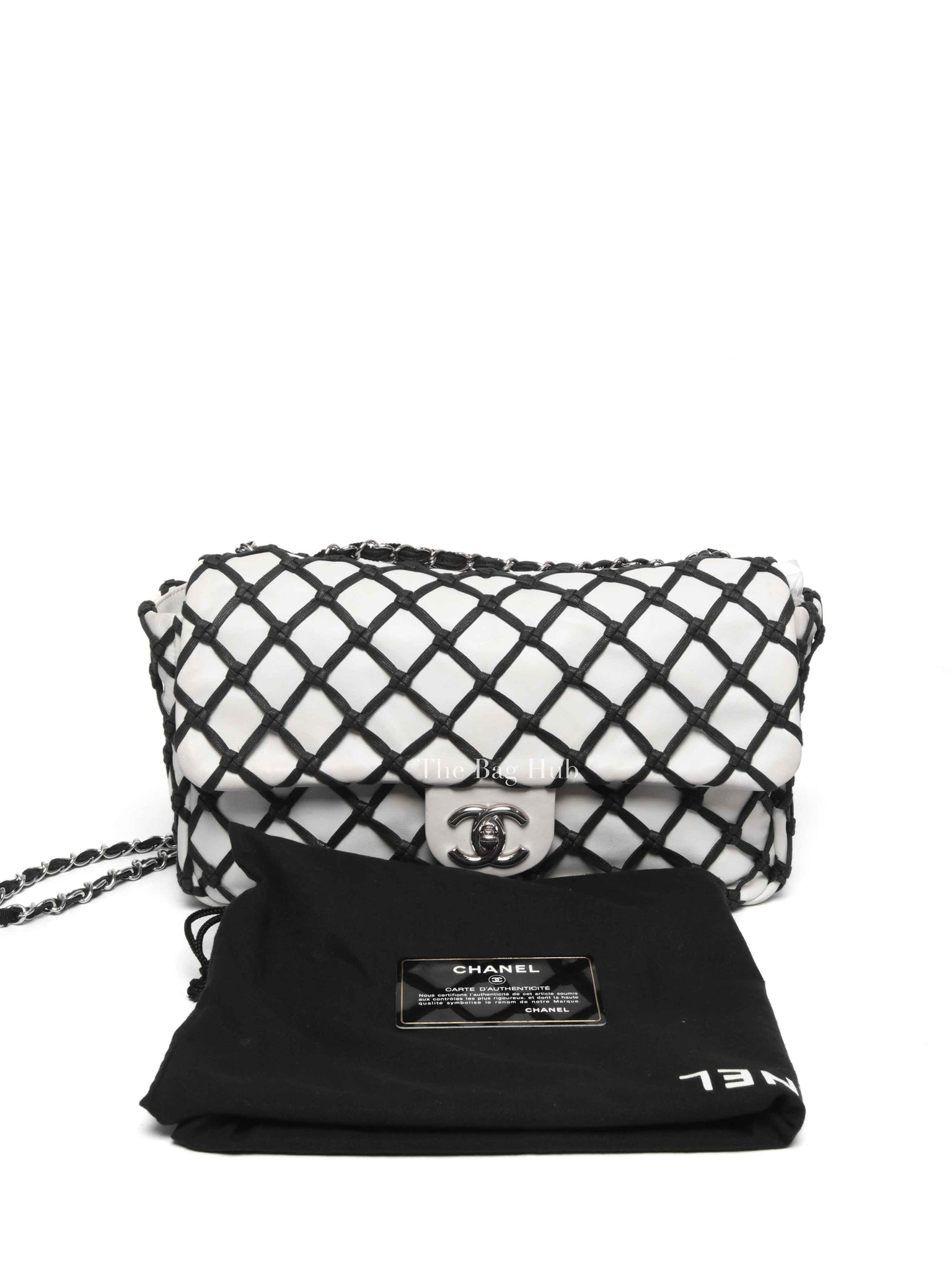Chanel White Leather Canebiers Jumbo Net Flap Bag