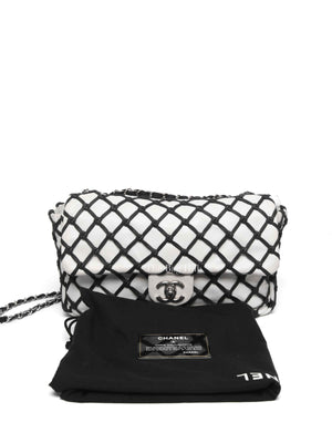 Chanel White Leather Canebiers Jumbo Net Flap Bag