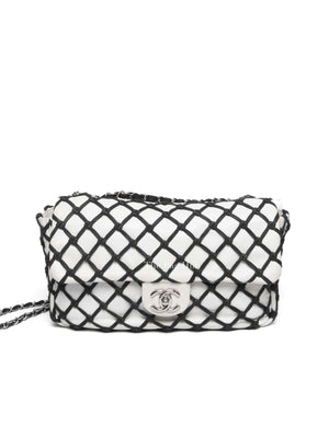 Chanel White Leather Canebiers Jumbo Net Flap Bag