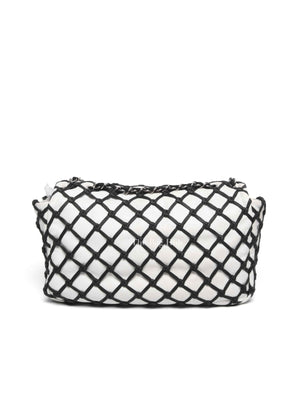 Chanel White Leather Canebiers Jumbo Net Flap Bag