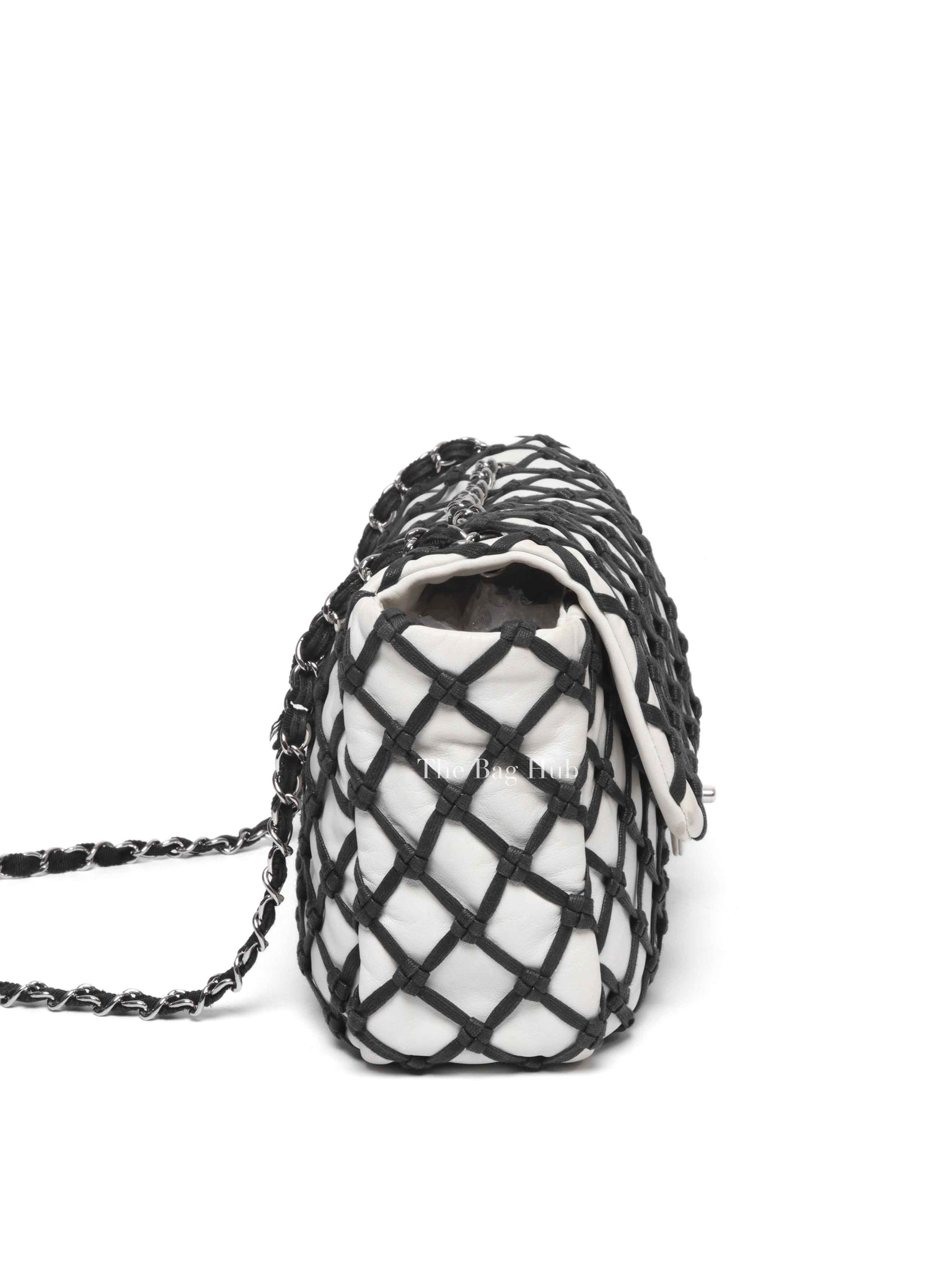 Chanel White Leather Canebiers Jumbo Net Flap Bag
