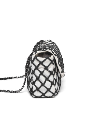 Chanel White Leather Canebiers Jumbo Net Flap Bag