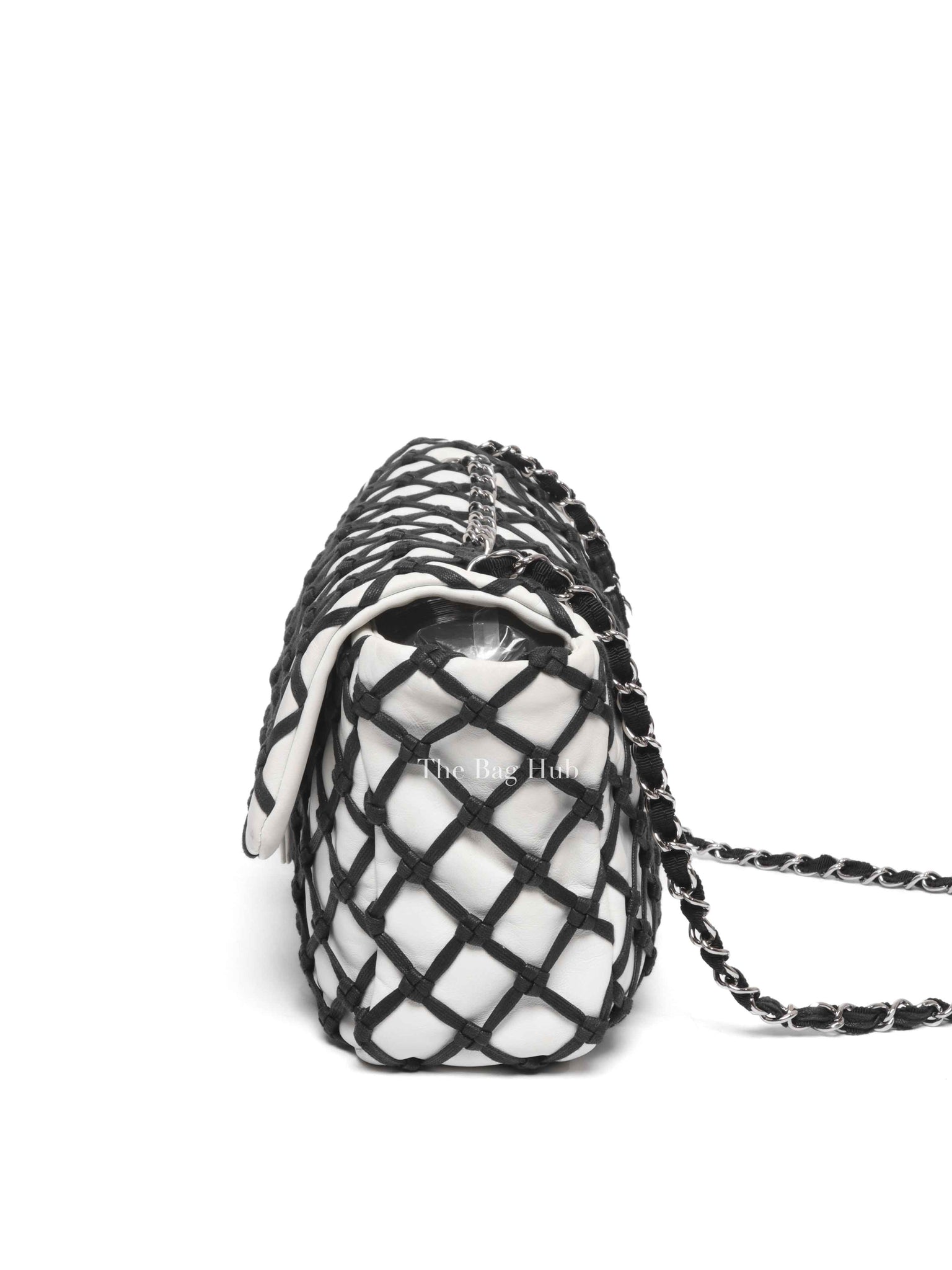 Chanel White Leather Canebiers Jumbo Net Flap Bag
