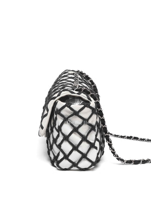 Chanel White Leather Canebiers Jumbo Net Flap Bag