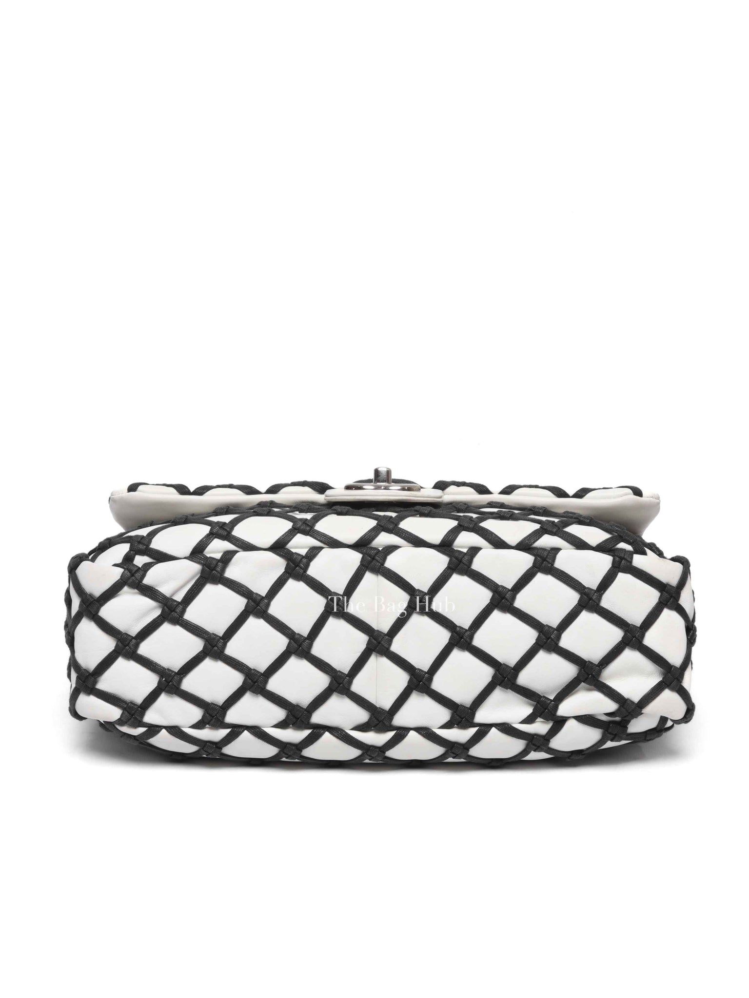 Chanel White Leather Canebiers Jumbo Net Flap Bag