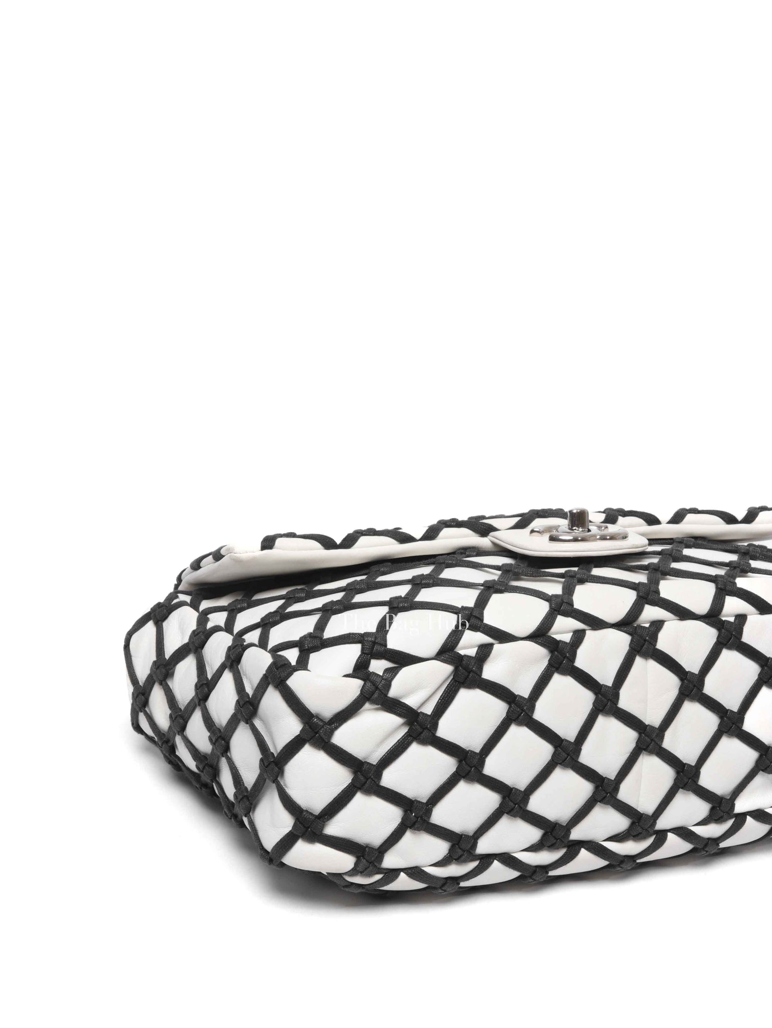 Chanel White Leather Canebiers Jumbo Net Flap Bag
