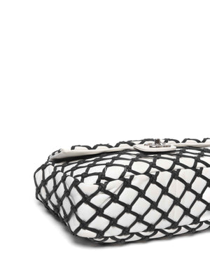 Chanel White Leather Canebiers Jumbo Net Flap Bag