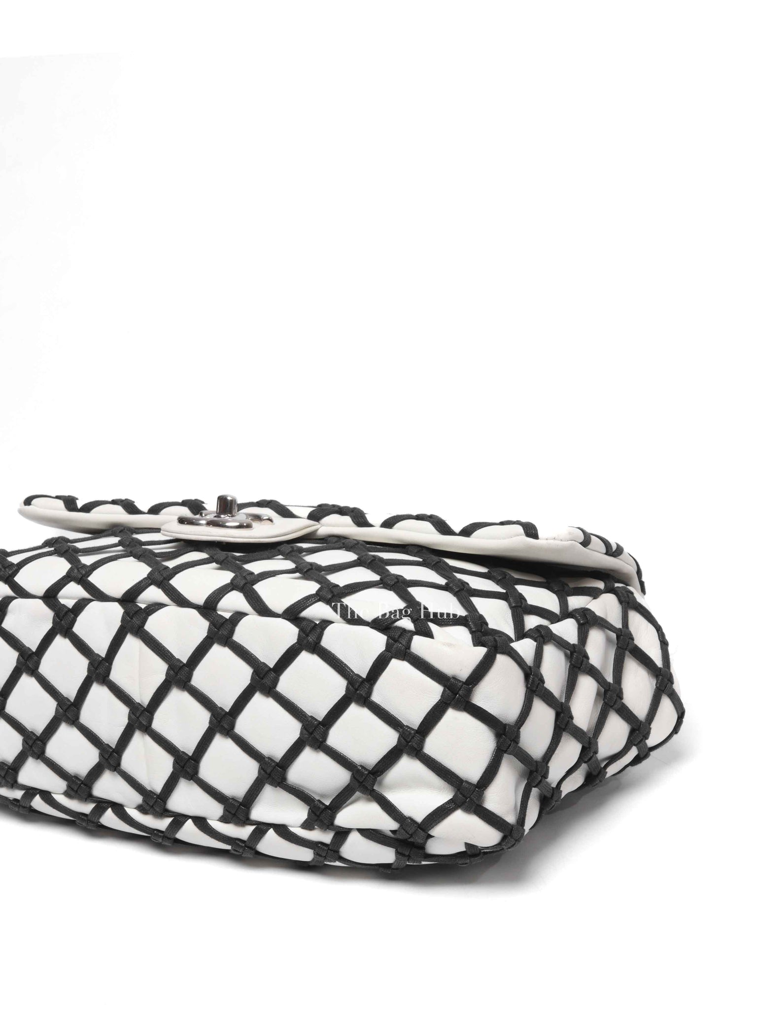 Chanel White Leather Canebiers Jumbo Net Flap Bag