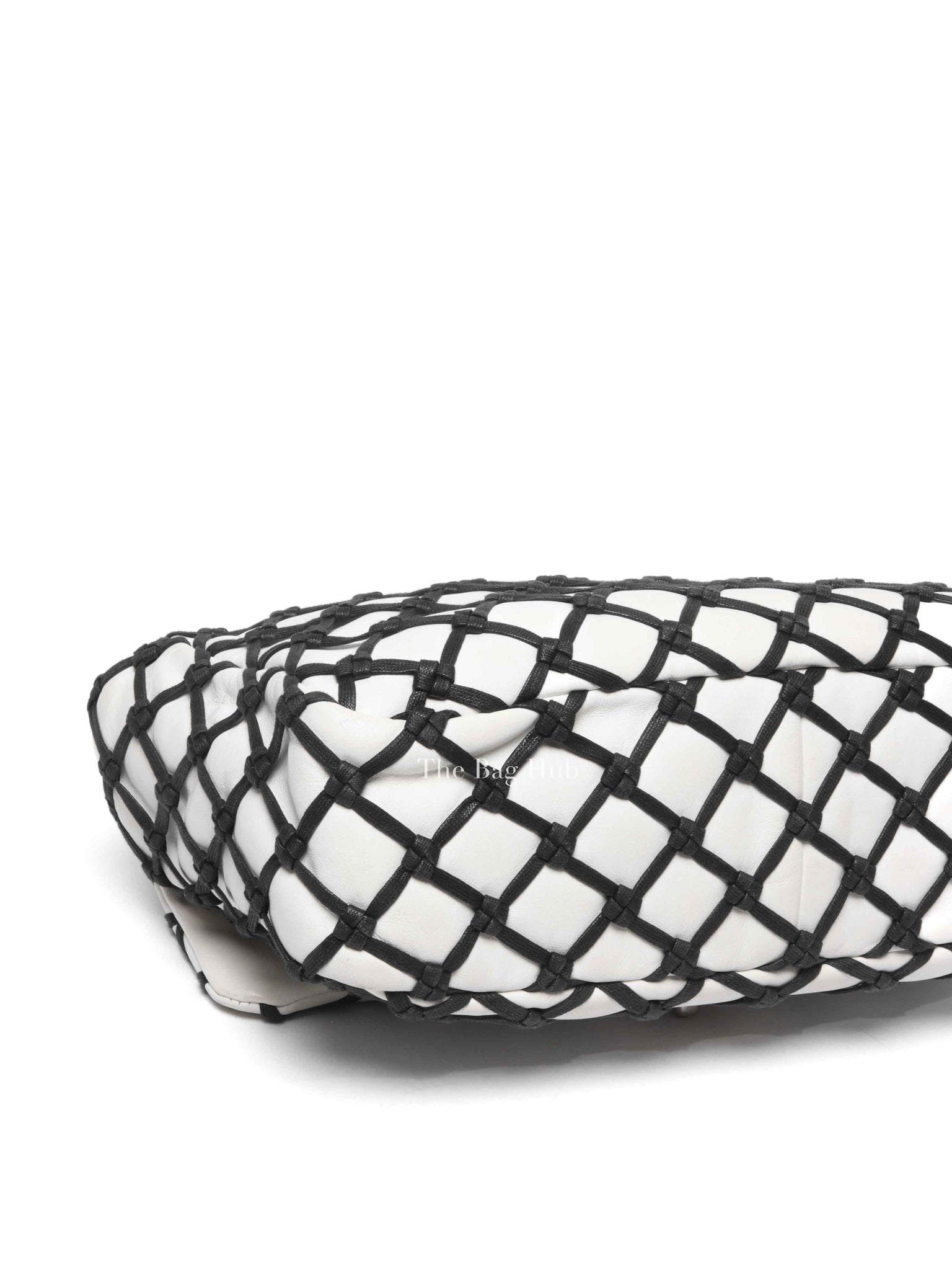 Chanel White Leather Canebiers Jumbo Net Flap Bag