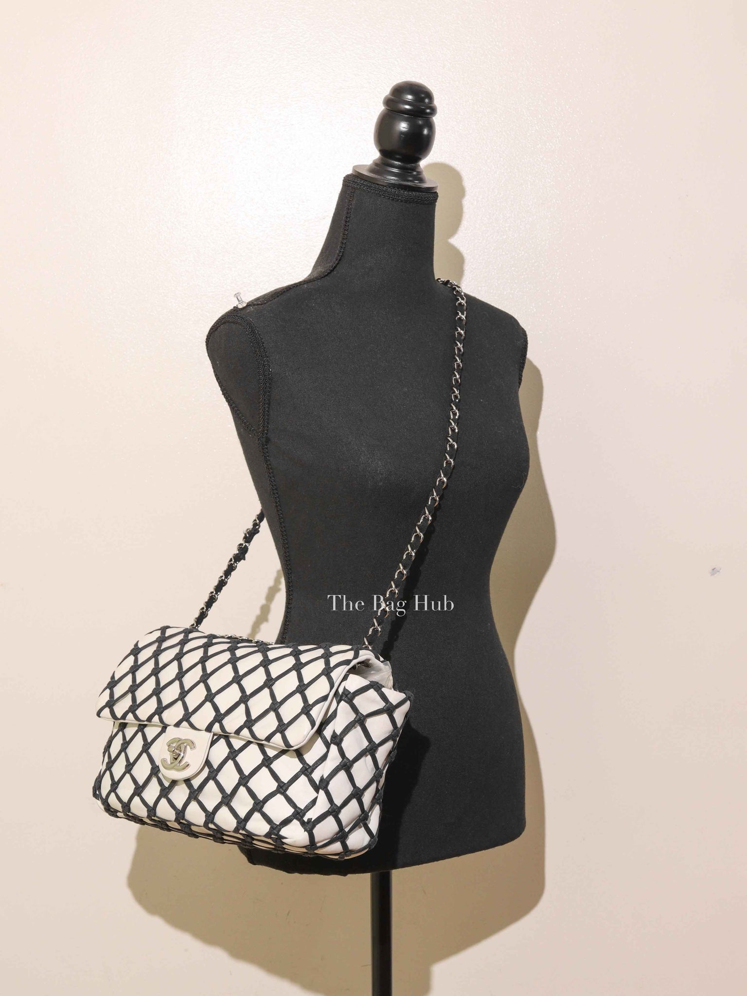 Chanel White Leather Canebiers Jumbo Net Flap Bag