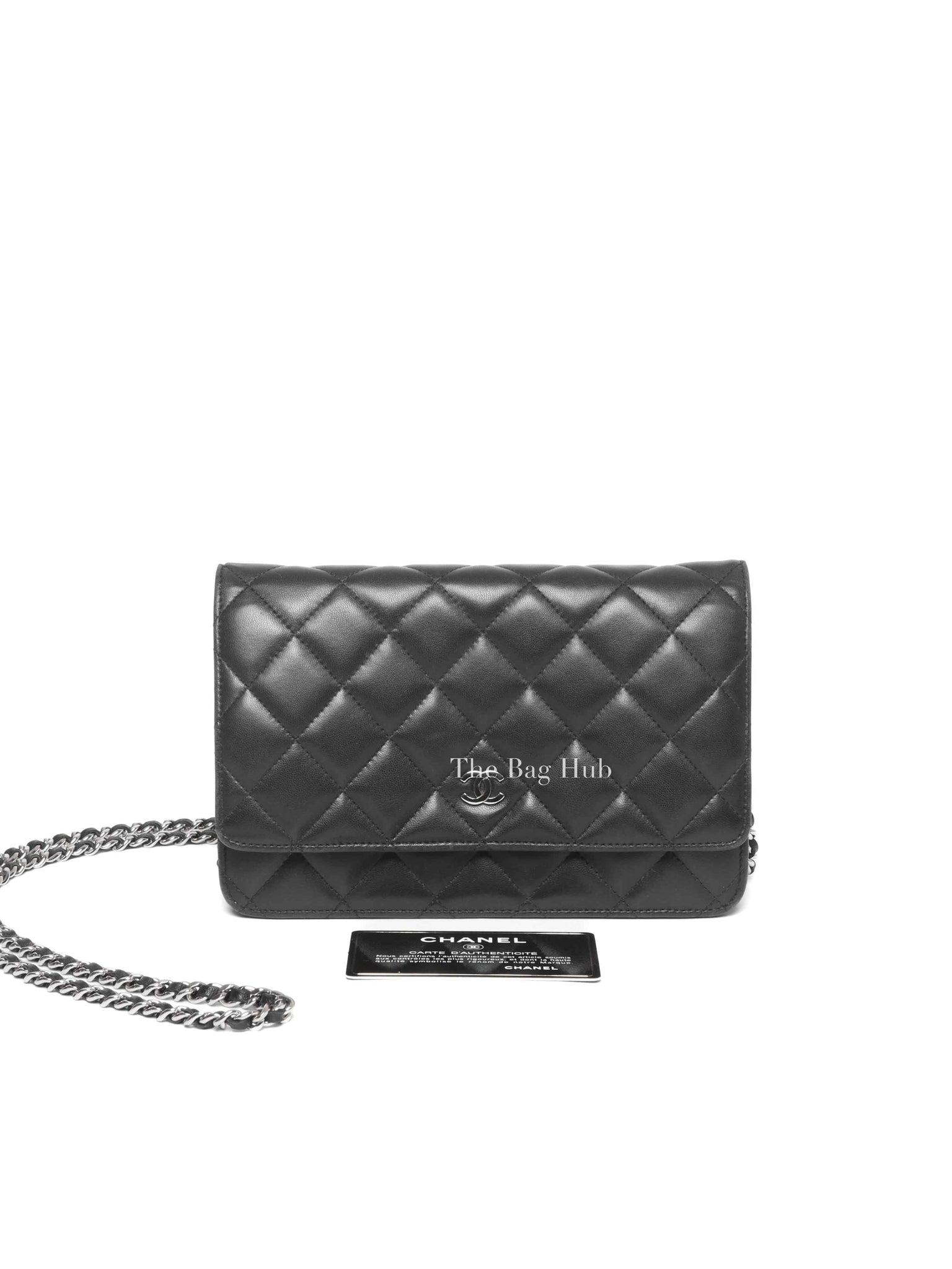 Chanel Black Quilted Lambskin Leather Wallet On Chain SHW