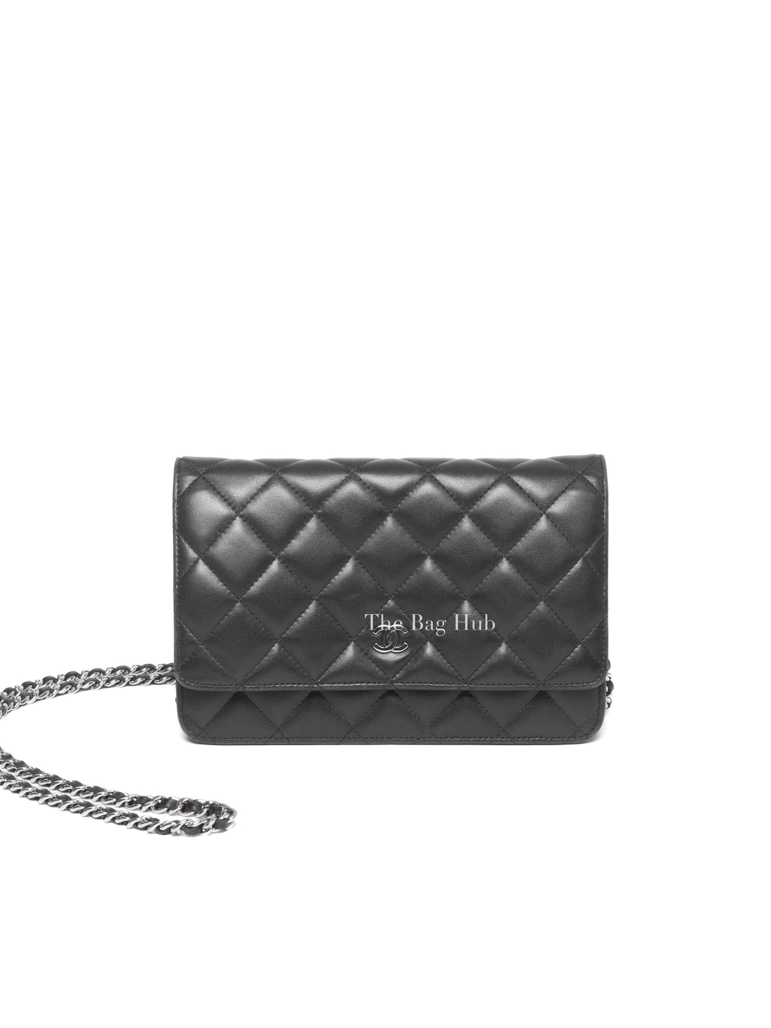 Chanel Black Quilted Lambskin Leather Wallet On Chain SHW