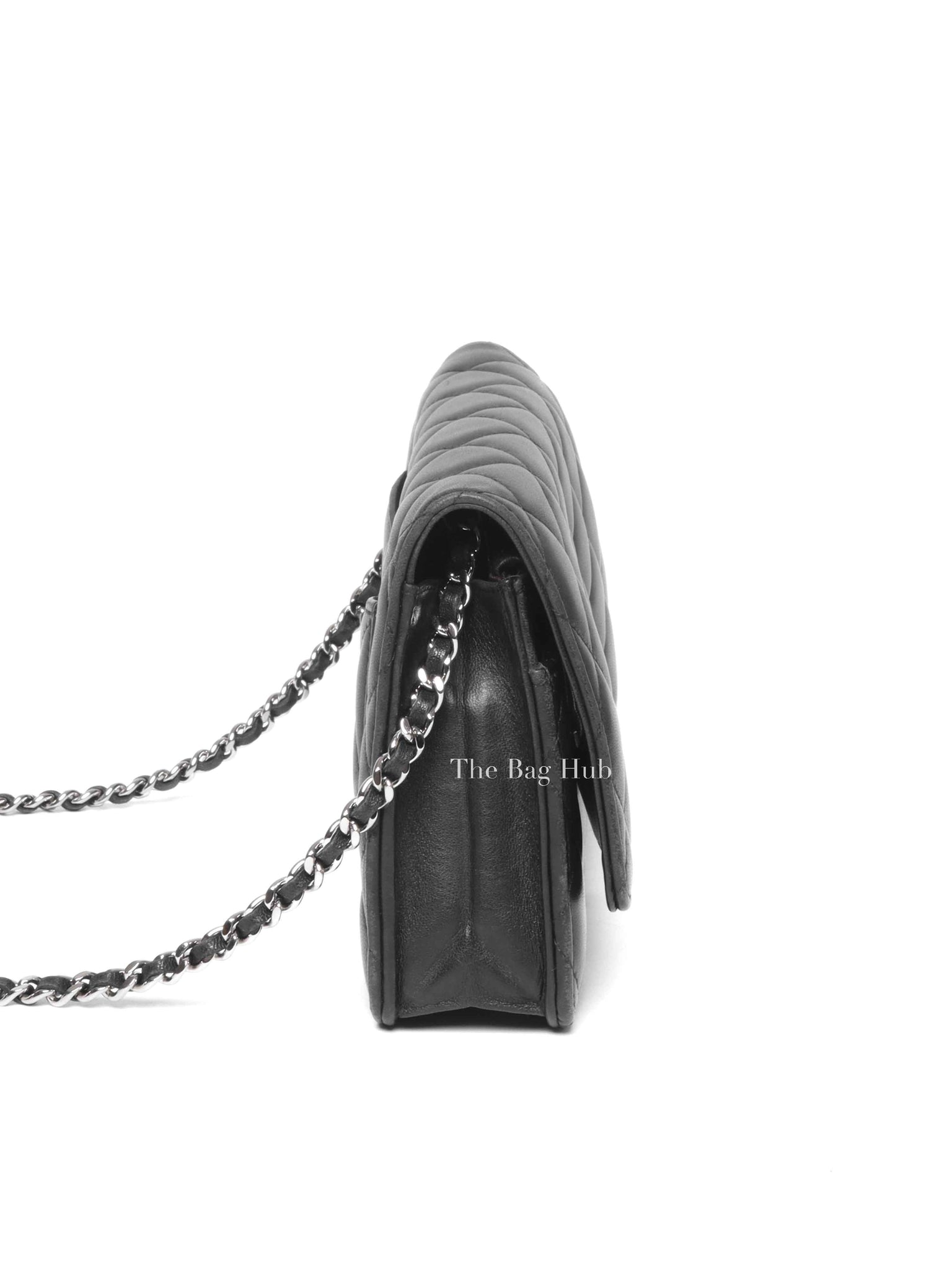 Chanel Black Quilted Lambskin Leather Wallet On Chain SHW