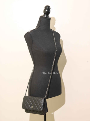 Chanel Black Quilted Lambskin Leather Wallet On Chain SHW