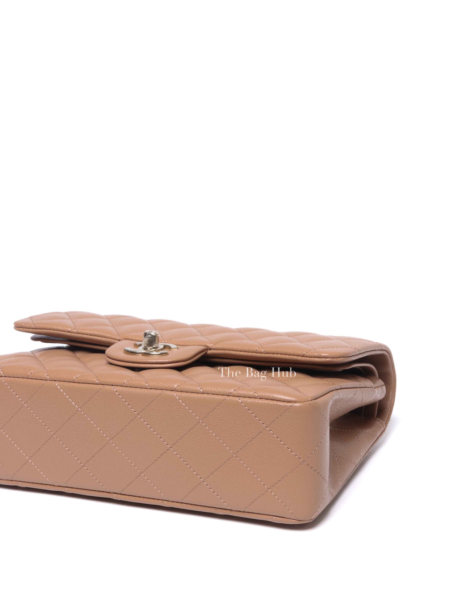 Chanel Dark Beige Quilted Caviar Leather Classic Double Flap Small Bag