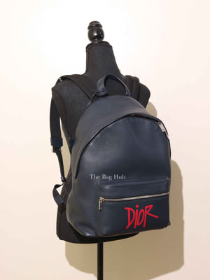 Dior Navy Blue Calfskin Dior x Shawn Stussy Backpack