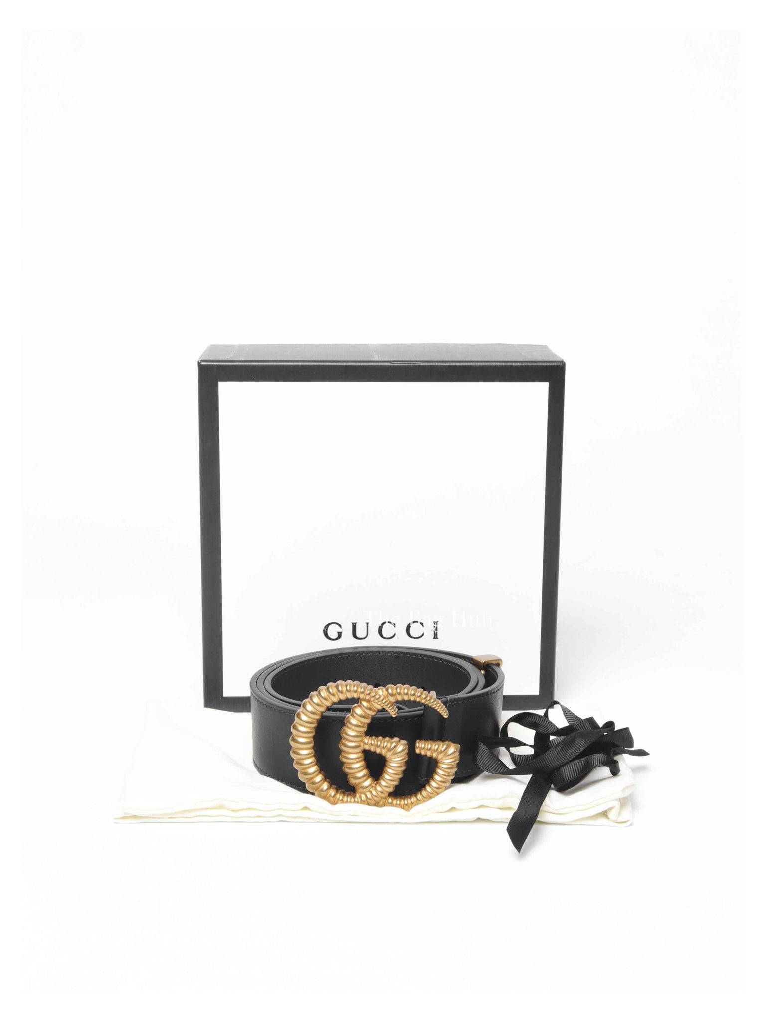 Gucci Black Leather Torchon Moon Double G 40mm Belt Size 90