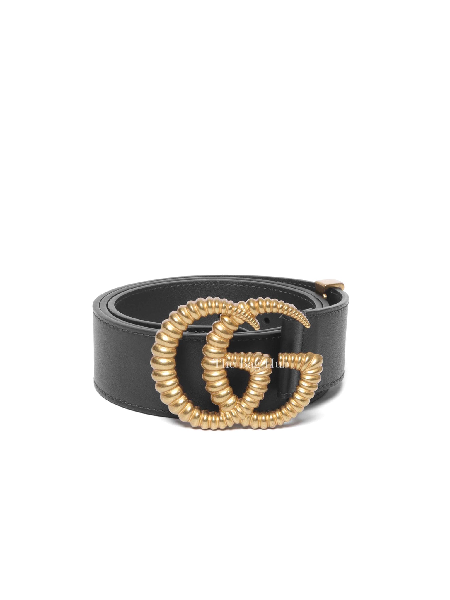 Gucci Black Leather Torchon Moon Double G 40mm Belt Size 90
