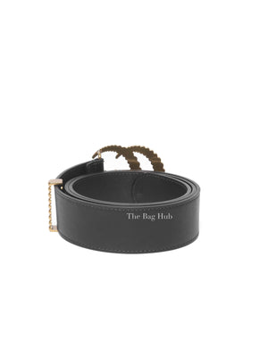 Gucci Black Leather Torchon Moon Double G 40mm Belt Size 90