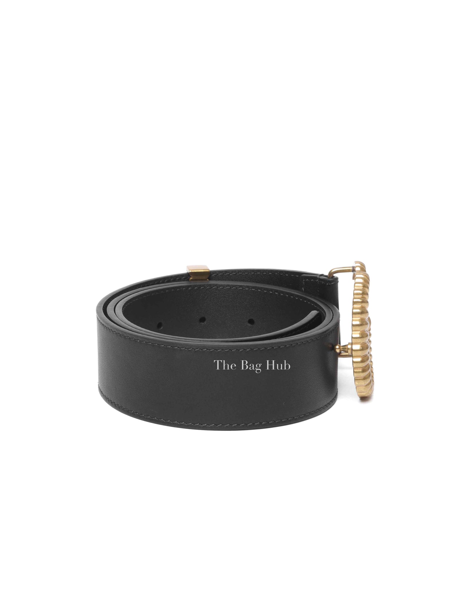 Gucci Black Leather Torchon Moon Double G 40mm Belt Size 90