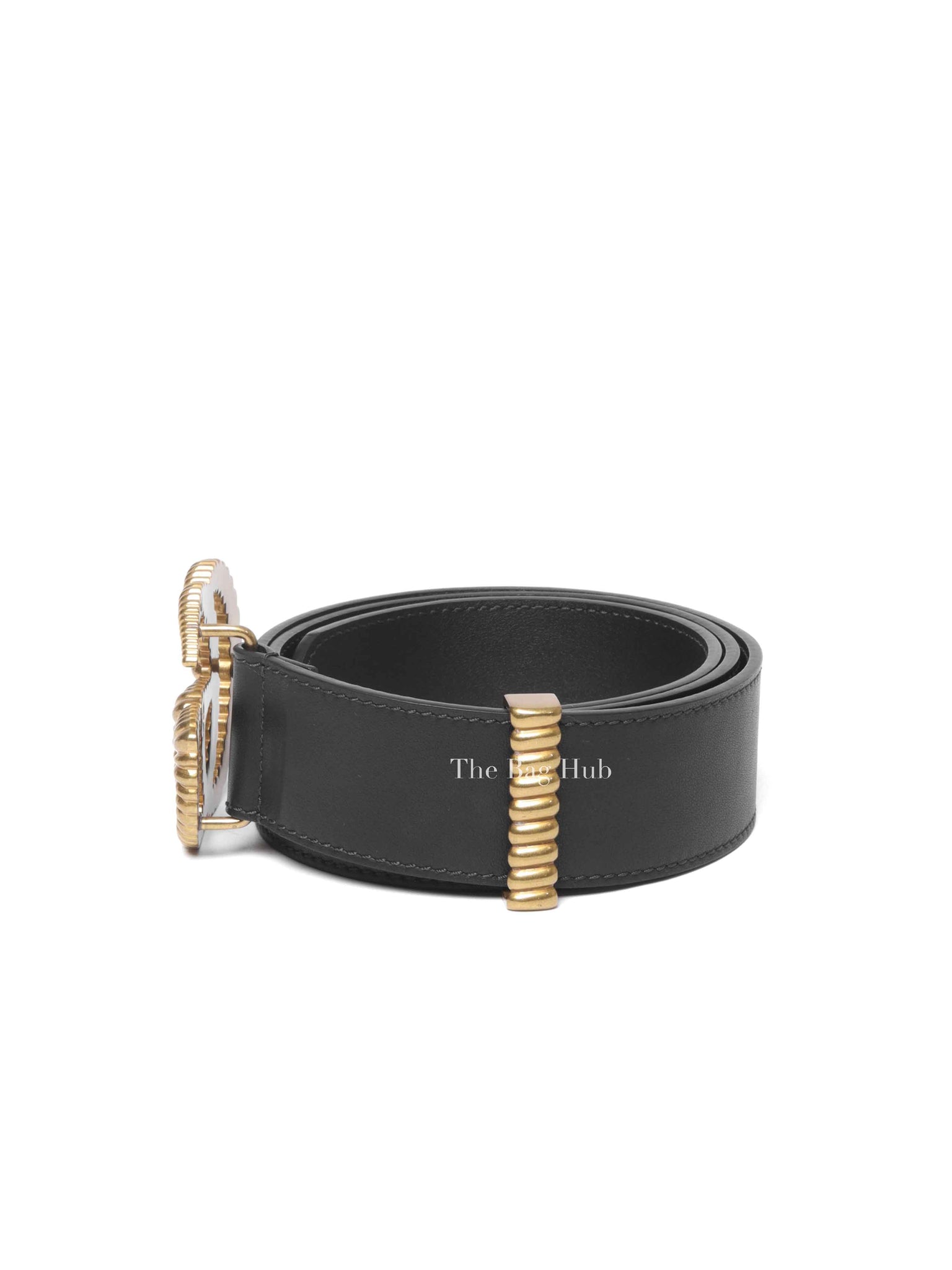 Gucci Black Leather Torchon Moon Double G 40mm Belt Size 90