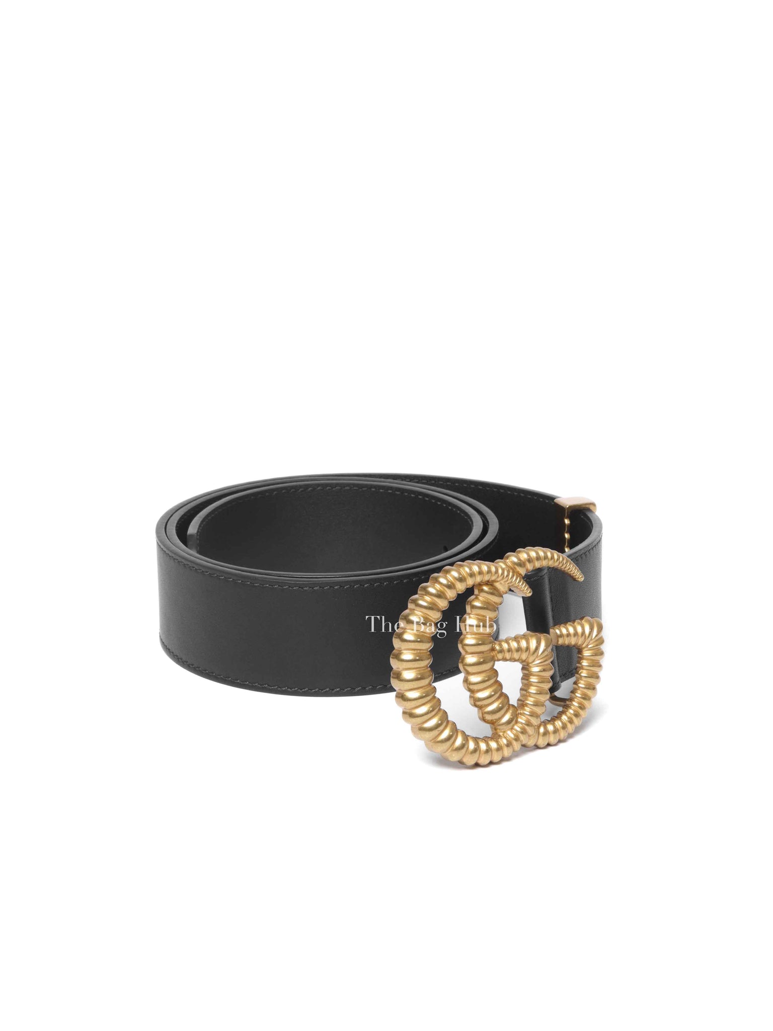 Gucci Black Leather Torchon Moon Double G 40mm Belt Size 90