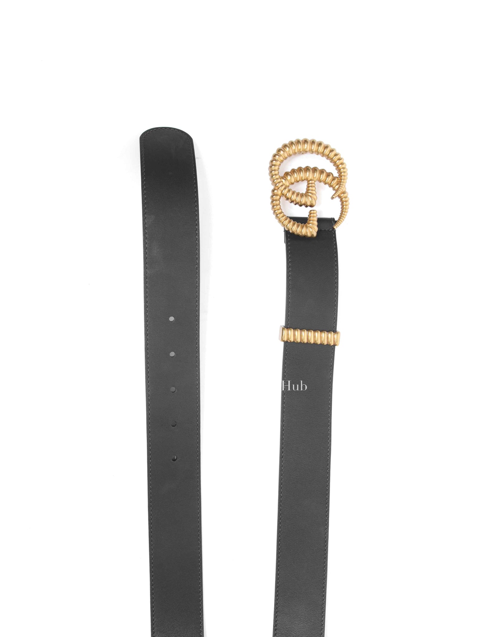 Gucci Black Leather Torchon Moon Double G 40mm Belt Size 90