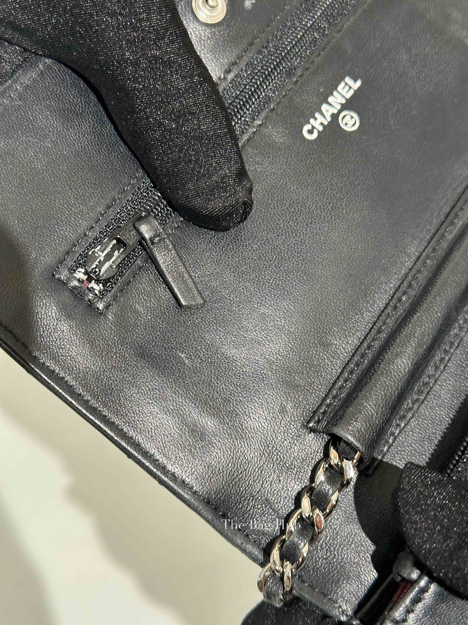 Chanel Black Quilted Lambskin Leather Wallet On Chain SHW