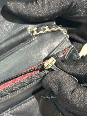 Chanel Black Quilted Lambskin Leather Wallet On Chain SHW