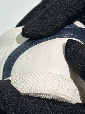 Gucci White Leather Guccissima Web Sneakers Size 37.5