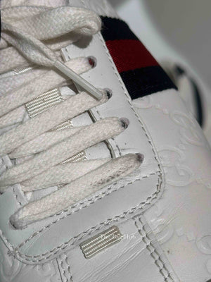 Gucci White Leather Guccissima Web Sneakers Size 37.5