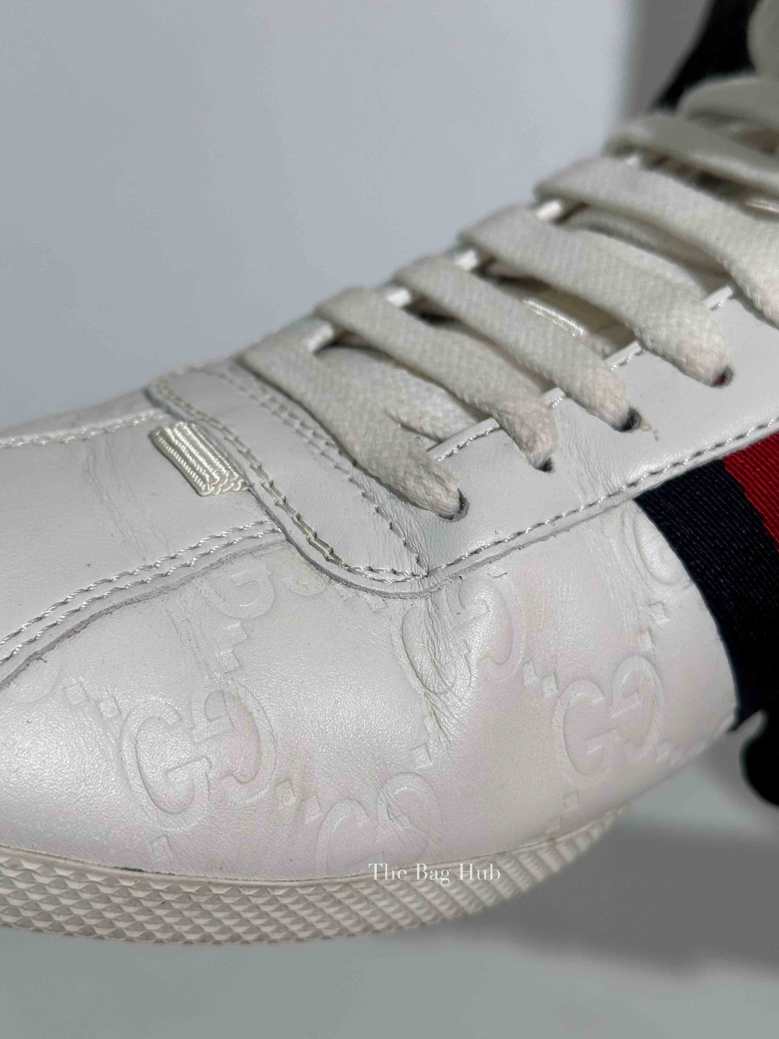 Gucci White Leather Guccissima Web Sneakers Size 37.5
