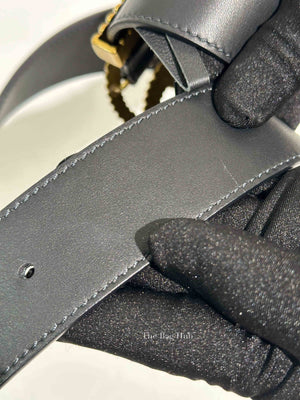 Gucci Black Leather Torchon Moon Double G 40mm Belt Size 90