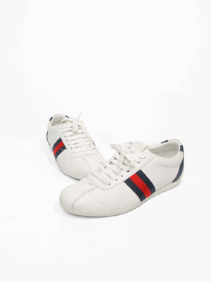 Gucci White Leather Guccissima Web Sneakers Size 37.5