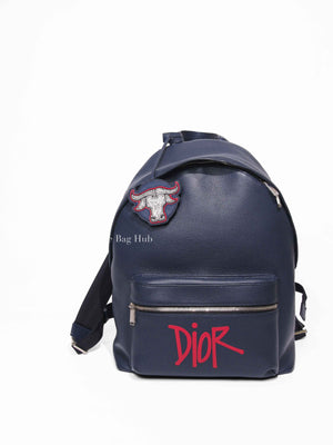 Dior Navy Blue Calfskin Dior x Shawn Stussy Backpack
