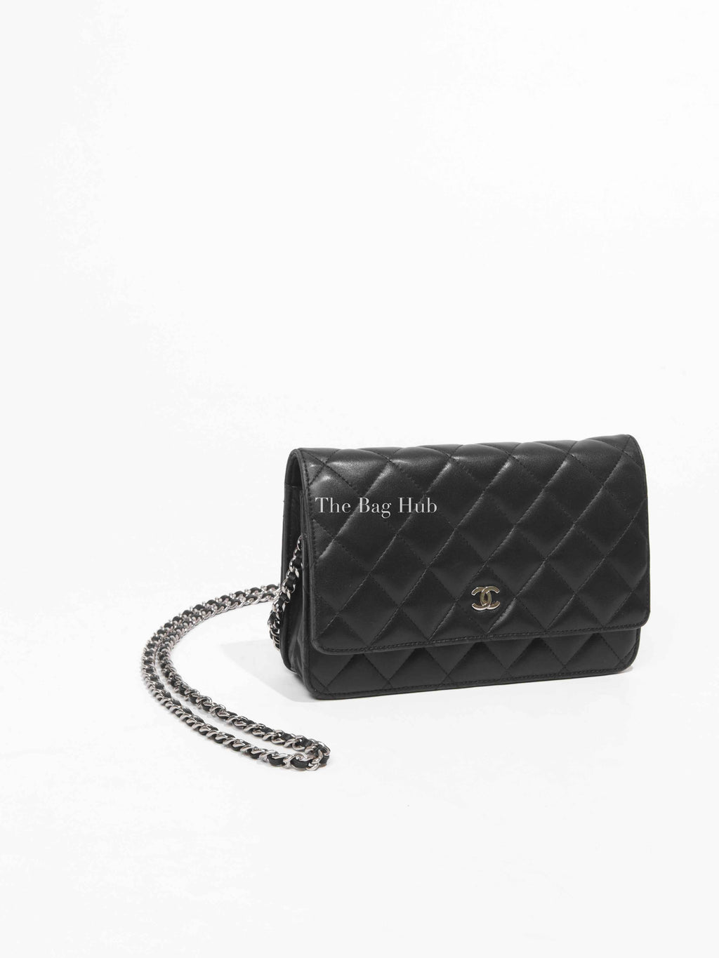 Chanel Black Quilted Lambskin Leather Wallet On Chain SHW