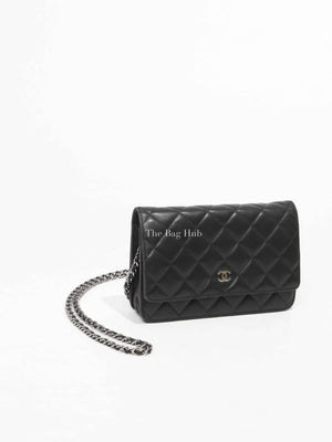 Chanel Black Quilted Lambskin Leather Wallet On Chain SHW