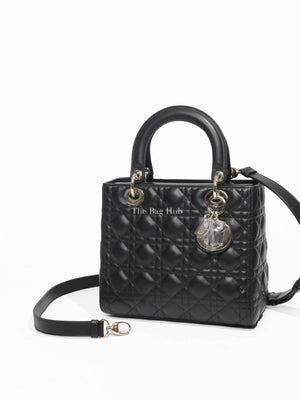 Dior Black Lambskin Cannage Medium Lady Dior Bag