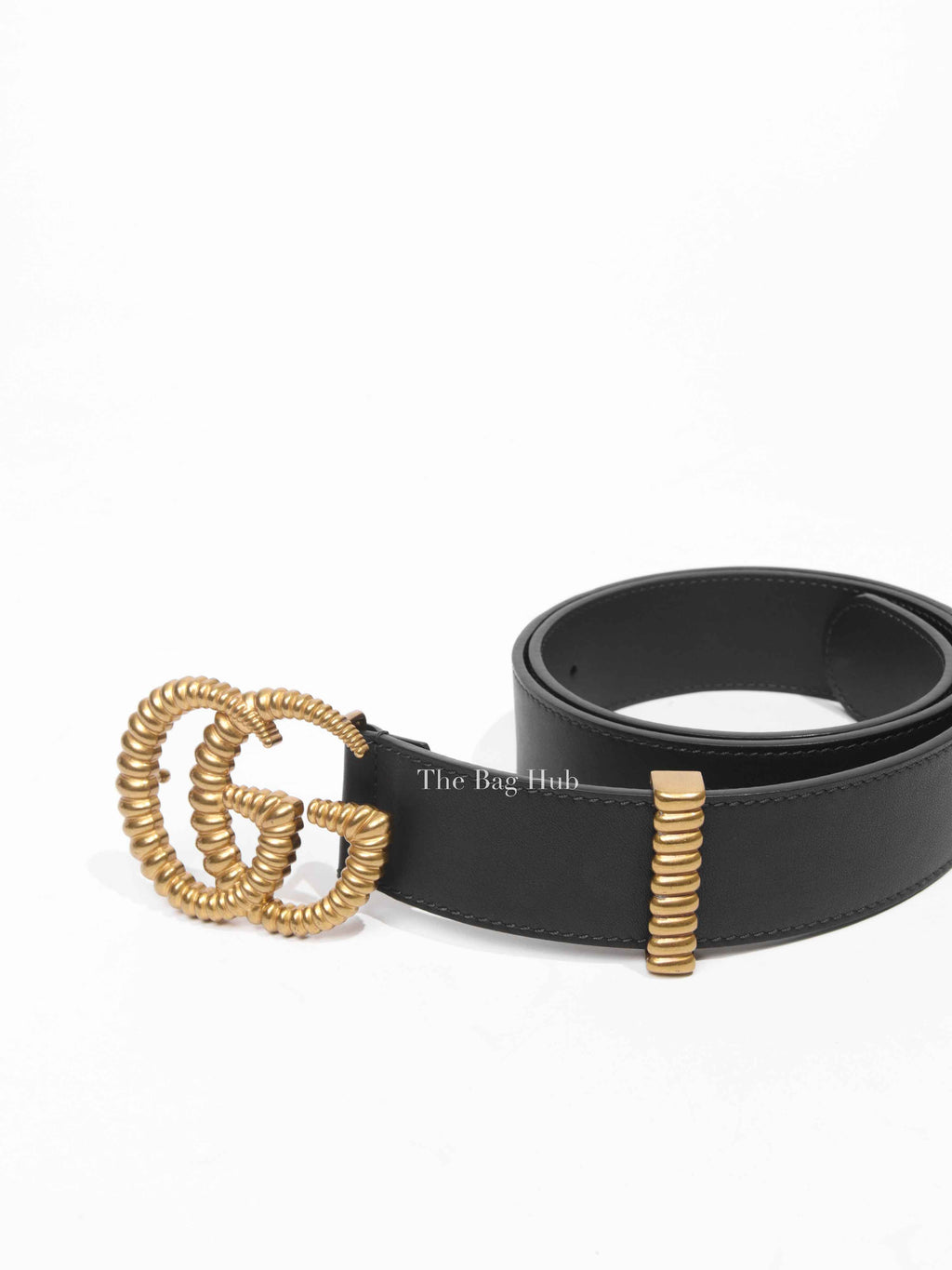 Gucci Black Leather Torchon Moon Double G 40mm Belt Size 90