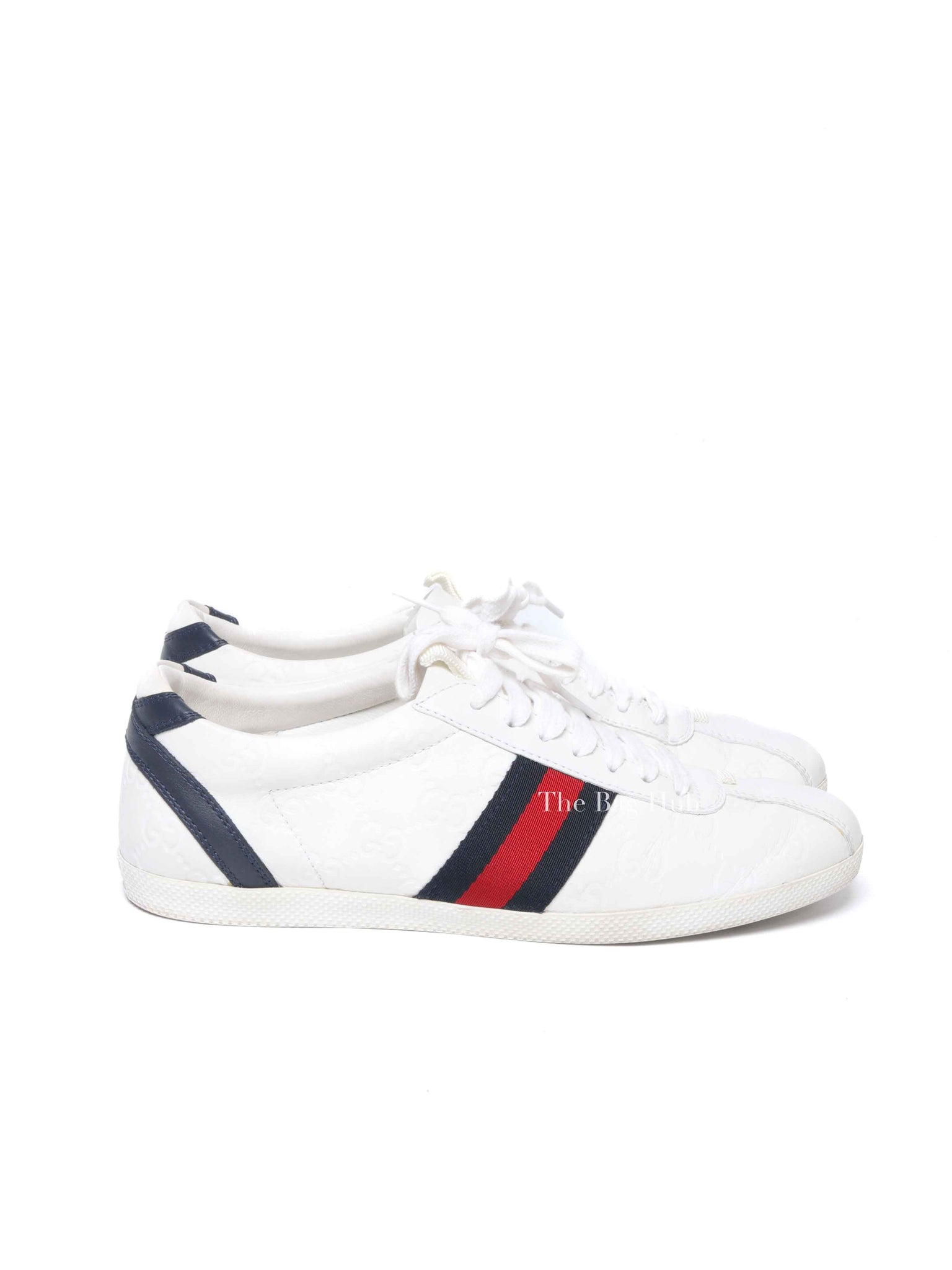 Gucci White Leather Guccissima Web Sneakers Size 37.5