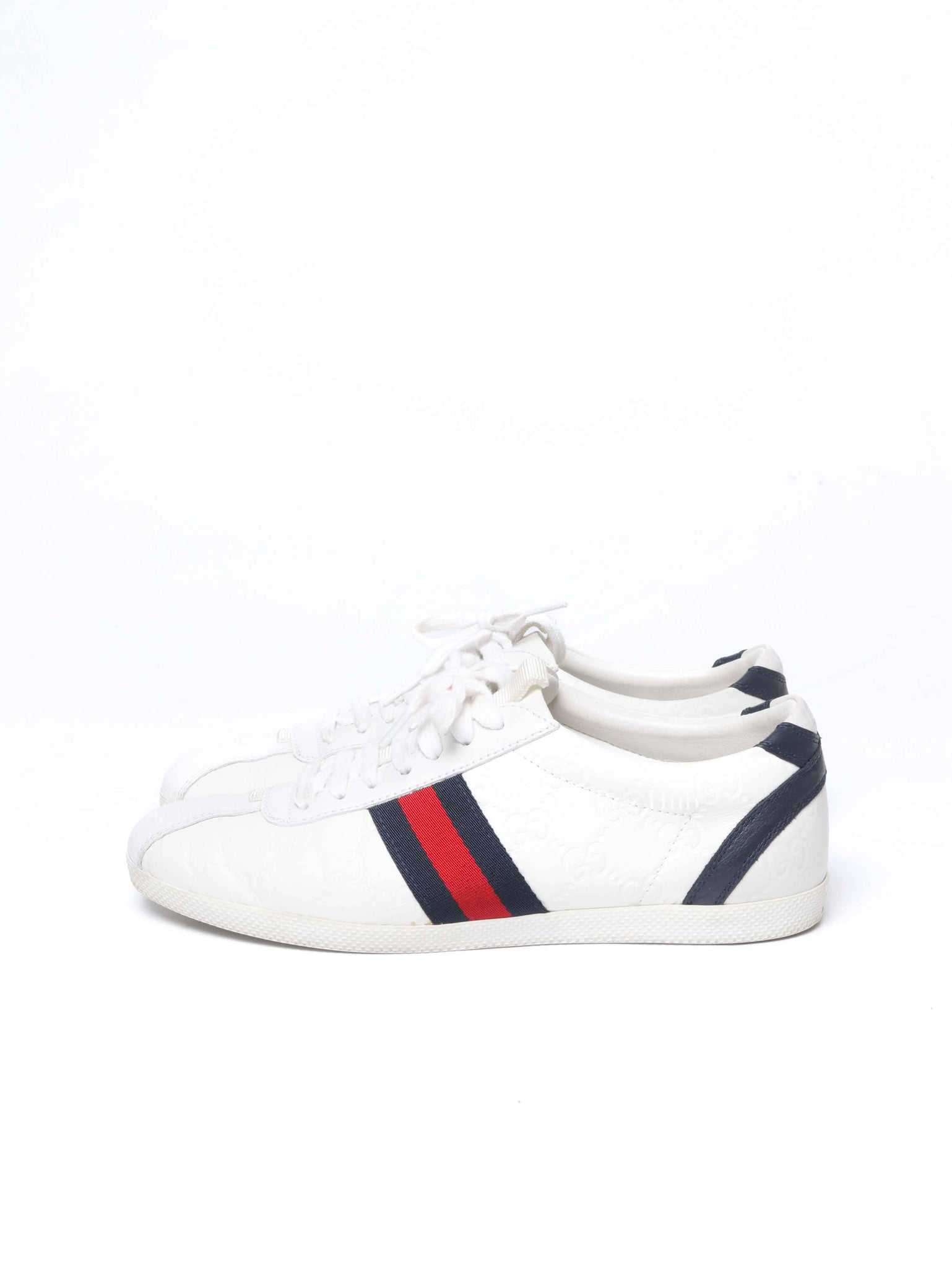 Gucci White Leather Guccissima Web Sneakers Size 37.5