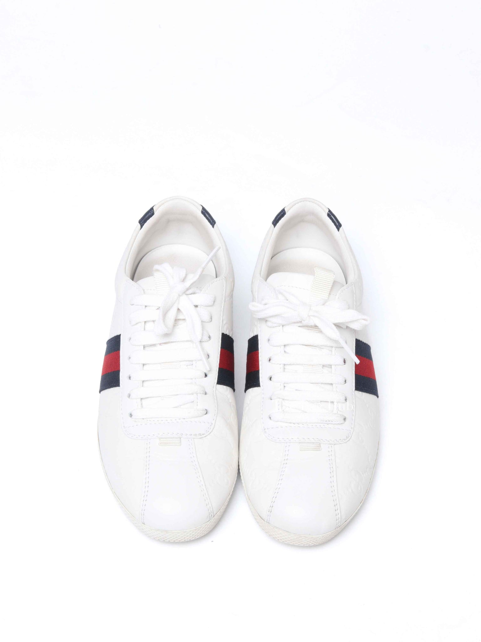 Gucci White Leather Guccissima Web Sneakers Size 37.5