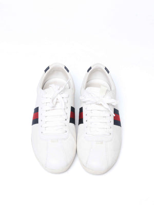 Gucci White Leather Guccissima Web Sneakers Size 37.5