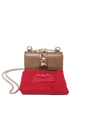 Valentino Tan Leather Rockstud Glam Lock Mini Crossbody Bag
