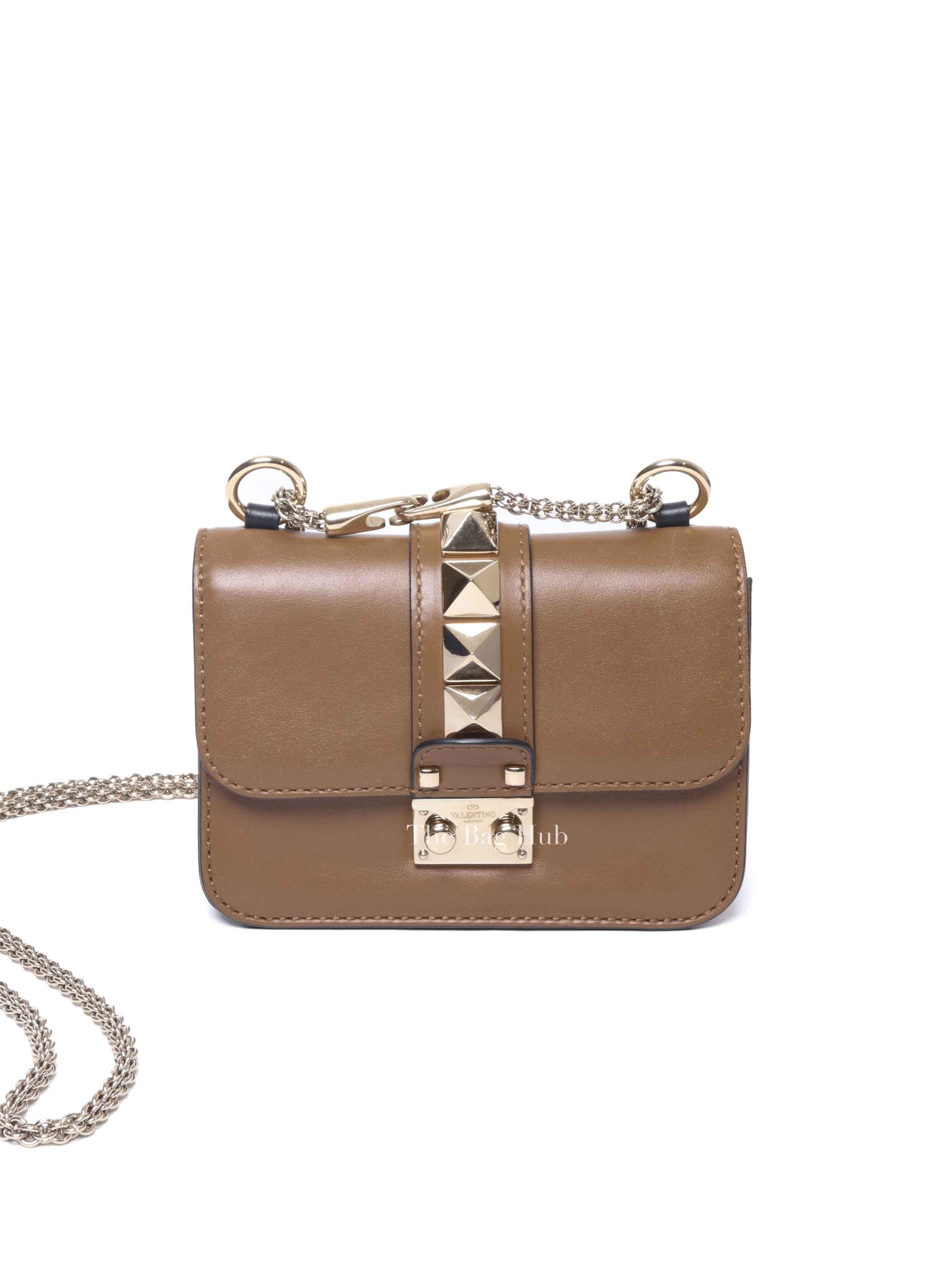 Valentino Tan Leather Rockstud Glam Lock Mini Crossbody Bag