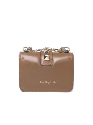 Valentino Tan Leather Rockstud Glam Lock Mini Crossbody Bag